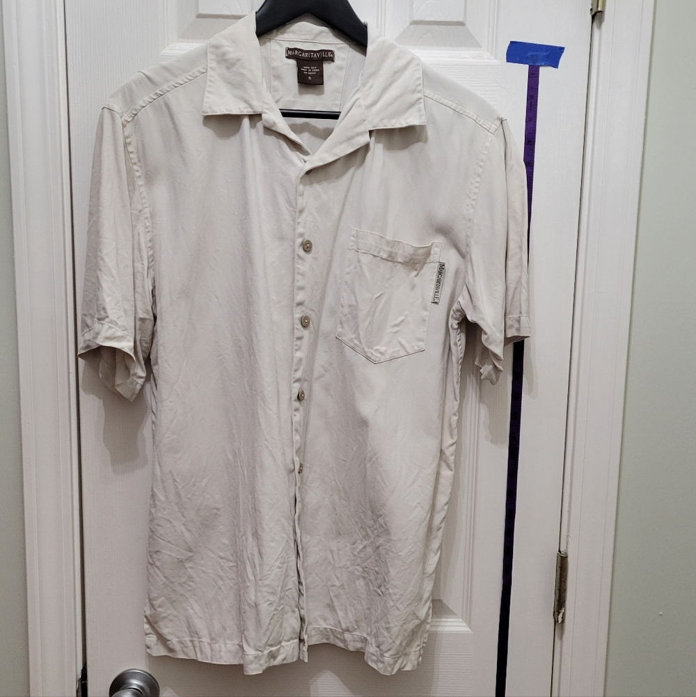 Margaritaville 100% Silk Cream Short Sleeve Shirt